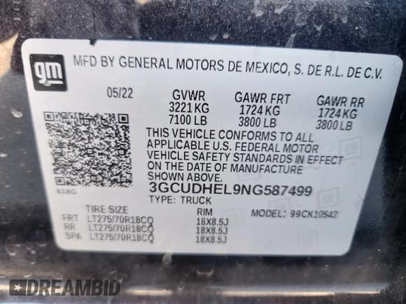 ✅ 2022 Chevrolet Silverado 1500 ZR2 • VIN: 3GCUDHEL9NG587499 • Лот: 85409435. Опубликован ранее на Copart с пробегом 54 097 миль. Бесплатный доступ к архиву аукционных продаж из США и подробный отчёт об истории автомобиля на DreamBid. Изображение 13.