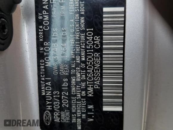 ✅ 2013 Hyundai Veloster w/Gray Int • VIN: KMHTC6AD5DU150401 • Lot: 70595914. Wystawiony na Copart z przebiegiem 140 541 mil. Bezpłatny archiwum sprzedaży aukcyjnych z USA i szczegółowy raport historii pojazdu na DreamBid. Zdjęcie 13.