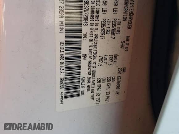 2007 Dodge Nitro SXT с VIN 1D8GU28K37W729848, выставлен на аукционе Copart как лот 77415264 с пробегом 247 756 миль миль и Списание • Salvage title. История ставок и продаж доступна на DreamBid. Изображение 16.