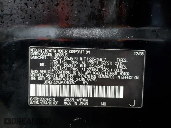 ✅ 2009 Toyota RAV4 • VIN: JTMBF33V39D010057 • Lot: 90054315. Wystawiony na Copart z przebiegiem 182 830 mil. Bezpłatny archiwum sprzedaży aukcyjnych z USA i szczegółowy raport historii pojazdu na DreamBid. Zdjęcie 13.