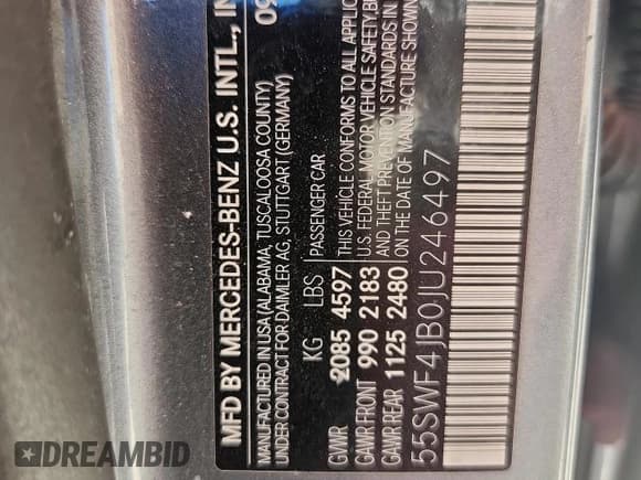 ✅ 2018 Mercedes-Benz C 300 • VIN: 55SWF4JB0JU246497 • Lot: 68511035. Listed on Copart with 70,855 mi. Free auction sales archive from the USA and detailed vehicle history report at DreamBid. Image 13.