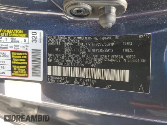 ✅ 2018 Toyota Sienna XLE • VIN: 5TDDZ3DC1JS193304 • Lot: 65752955. Listed on Copart with 91,552 mi. Free auction sales archive from the USA and detailed vehicle history report at DreamBid. Image 14.