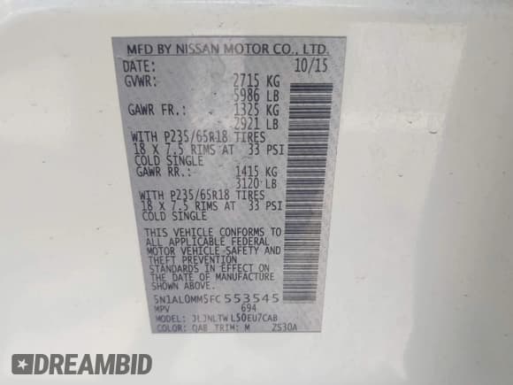 ✅ 2015 Infiniti QX60 • VIN: 5N1AL0MM5FC553545 • Lot: 42478825. Wystawiony na IAAI z przebiegiem 95 694 mil. Bezpłatny archiwum sprzedaży aukcyjnych z USA i szczegółowy raport historii pojazdu na DreamBid. Zdjęcie 9.