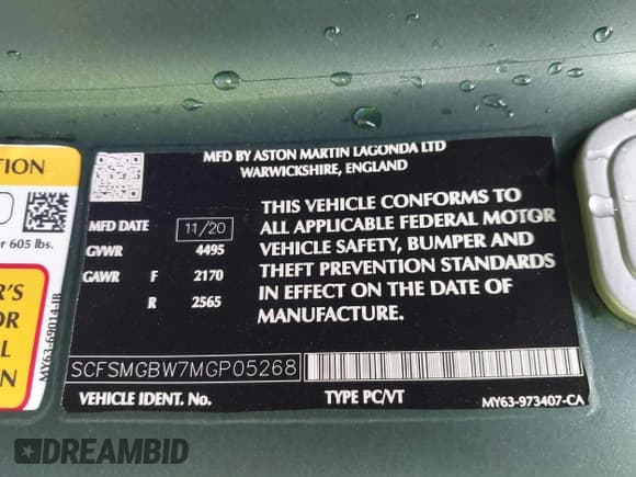 ✅ 2021 Aston Martin Vantage • VIN: SCFSMGBW7MGP05268 • Lot: 43320161. Wystawiony na IAAI z przebiegiem 18 865 mil. Bezpłatny archiwum sprzedaży aukcyjnych z USA i szczegółowy raport historii pojazdu na DreamBid. Zdjęcie 9.
