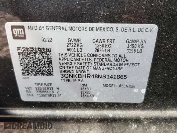 2022 Chevrolet Blazer LT with VIN 3GNKBHR48NS141865, listed as a Copart auction lot 66388314 with Not provided miles and Salvage title. Bid and sale history available at DreamBid. Image 13.