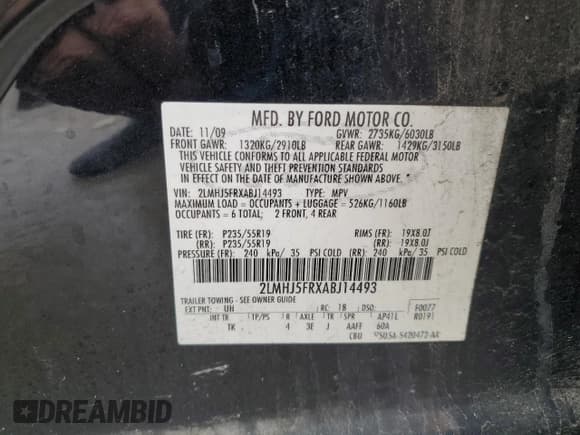 ✅ 2010 Lincoln MKT • VIN: 2LMHJ5FRXABJ14493 • Lot: 55177925. Listed on Copart with 200,918 mi. Free auction sales archive from the USA and detailed vehicle history report at DreamBid. Image 14.