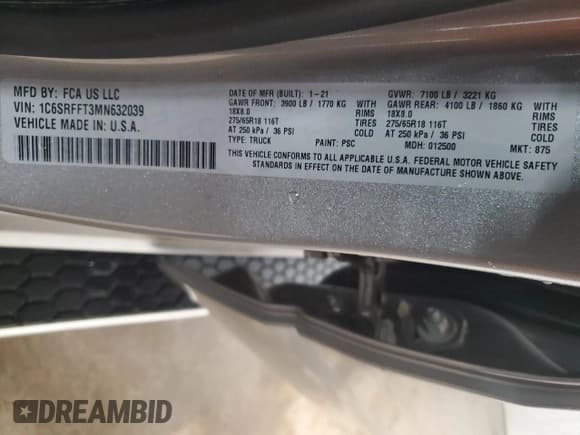 ✅ 2021 Ram 1500 Lone Star • VIN: 1C6SRFFT3MN632039 • Lot: 62163755. Listed on Copart with 108,476 mi. Free auction sales archive from the USA and detailed vehicle history report at DreamBid. Image 12.