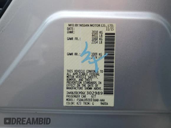 ✅ 2016 Nissan LEAF SL • VIN: 1N4BZ0CP0GC302989 • Lot: 48549535. Listed on Copart with 50,757 mi. Free auction sales archive from the USA and detailed vehicle history report at DreamBid. Image 12.