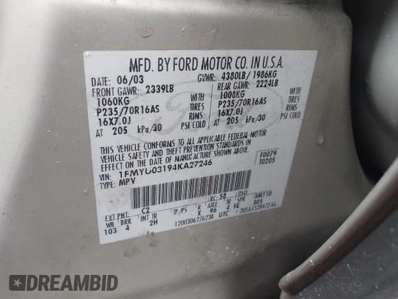 ✅ 2004 Ford Escape XLT • VIN: 1FMYU03194KA27246 • Лот: 42979749. Опубликован ранее на IAAI с пробегом 317 434 миль. Бесплатный доступ к архиву аукционных продаж из США и подробный отчёт об истории автомобиля на DreamBid. Изображение 9.