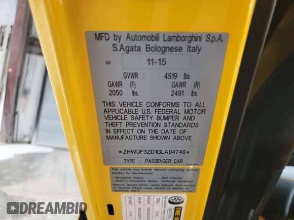 ✅ 2016 Lamborghini Aventador • VIN: ZHWUF3ZD1GLA04746 • Lot: 72341954. Listed on Copart with 28,077 mi. Free auction sales archive from the USA and detailed vehicle history report at DreamBid. Image 13.