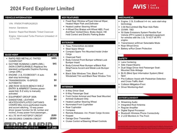 2024 Ford Explorer Limited с VIN 1FMSK7FH8RGA28525, выставлен на аукционе Copart как лот 69056205 с пробегом 53 057 миль миль и На запчасти • Non repairable. История ставок и продаж доступна на DreamBid. Изображение 13.