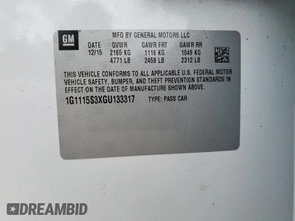 ✅ 2016 Chevrolet Impala LT • VIN: 1G1115S3XGU133317 • Лот: 72919634. Опубликован ранее на Copart с пробегом 104 771 миль. Бесплатный доступ к архиву аукционных продаж из США и подробный отчёт об истории автомобиля на DreamBid. Изображение 12.