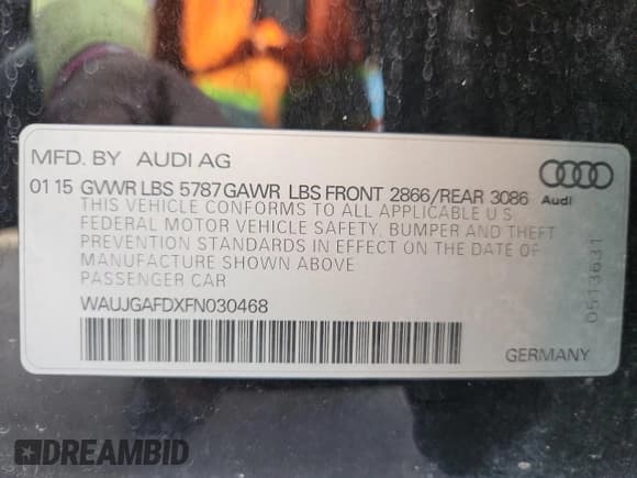 ✅ 2015 Audi A8 • VIN: WAUJGAFDXFN030468 • Лот: 86258435. Опубликован ранее на Copart с пробегом 121 889 миль. Бесплатный доступ к архиву аукционных продаж из США и подробный отчёт об истории автомобиля на DreamBid. Изображение 13.