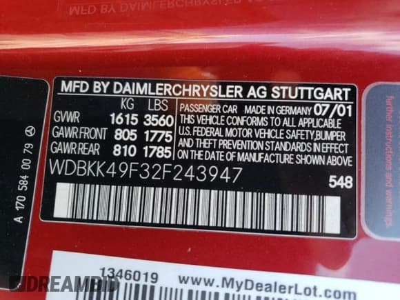 ✅ 2002 Mercedes-Benz SLK 230 Kompressor • VIN: WDBKK49F32F243947 • Лот: 68308554. Опубликован ранее на Copart с пробегом 60 116 миль. Бесплатный доступ к архиву аукционных продаж из США и подробный отчёт об истории автомобиля на DreamBid. Изображение 12.