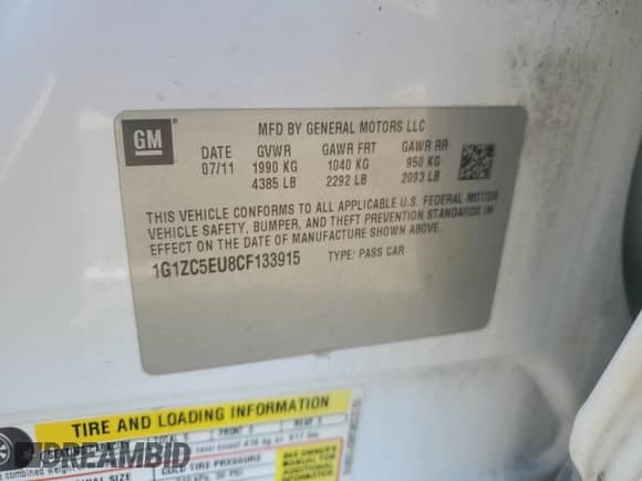 2012 Chevrolet Malibu 1LT с VIN 1G1ZC5EU8CF133915, выставлен на аукционе Copart как лот 88471795 с пробегом 161 366 миль миль и Списание • Salvage title. История ставок и продаж доступна на DreamBid. Изображение 12.