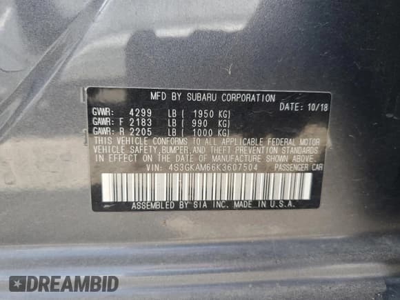 ✅ 2019 Subaru Impreza Special Sports • VIN: 4S3GKAM66K3607504 • Lot: 71543615. Listed on Copart with 54,902 mi. Free auction sales archive from the USA and detailed vehicle history report at DreamBid. Image 12.