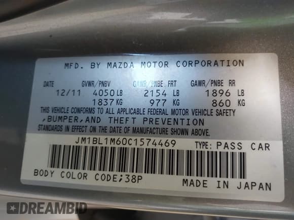 ✅ 2012 Mazda 3 S Grand Touring • VIN: JM1BL1M60C1574469 • Лот: 42656899. Опубликован ранее на IAAI с пробегом 68 880 миль. Бесплатный доступ к архиву аукционных продаж из США и подробный отчёт об истории автомобиля на DreamBid. Изображение 9.