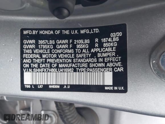 ✅ 2020 Honda Civic EX-L • VIN: SHHFK7H80LU416982 • Lot: 43670943. Wystawiony na IAAI z przebiegiem 71 505 mil. Bezpłatny archiwum sprzedaży aukcyjnych z USA i szczegółowy raport historii pojazdu na DreamBid. Zdjęcie 9.