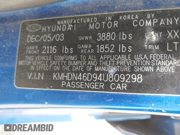 ✅ 2004 Hyundai Elantra GLS • VIN: KMHDN46D94U809298 • Lot: 42649458. Wystawiony na IAAI z przebiegiem 143 259 mil. Bezpłatny archiwum sprzedaży aukcyjnych z USA i szczegółowy raport historii pojazdu na DreamBid. Zdjęcie 9.