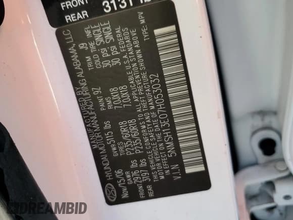 ✅ 2007 Hyundai Santa Fe SE • VIN: 5NMSH13E07H053032 • Lot: 74538094. Listed on Copart with Not provided. Free auction sales archive from the USA and detailed vehicle history report at DreamBid. Image 12.