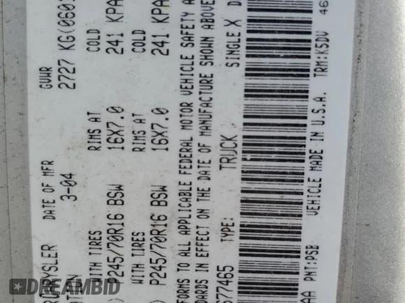 ✅ 2004 Dodge Dakota SLT • VIN: 1D7HG48NX4S677465 • Lot: 51044735. Wystawiony na Copart z przebiegiem 196 854 mil. Bezpłatny archiwum sprzedaży aukcyjnych z USA i szczegółowy raport historii pojazdu na DreamBid. Zdjęcie 12.