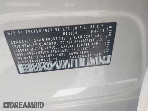 ✅ 2014 Volkswagen Jetta TDI w/Sunroof & Nav • VIN: 3VWPL7AJ0EM618720 • Lot: 42852137. Listed on IAAI with 114,956 mi. Free auction sales archive from the USA and detailed vehicle history report at DreamBid. Image 9.