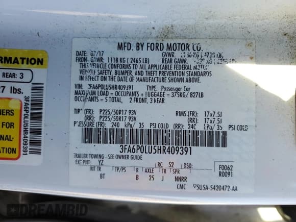 ✅ 2017 Ford Fusion Hybrid SE • VIN: 3FA6P0LU5HR409391 • Lot: 69023164. Listed on Copart with 122,575 mi. Free auction sales archive from the USA and detailed vehicle history report at DreamBid. Image 12.