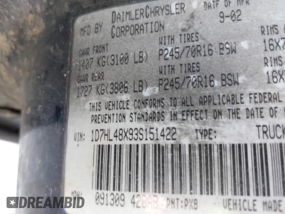 ✅ 2003 Dodge Dakota SLT • VIN: 1D7HL48X93S151422 • Lot: 40661577. Wystawiony na IAAI z przebiegiem 238 586 mil. Bezpłatny archiwum sprzedaży aukcyjnych z USA i szczegółowy raport historii pojazdu na DreamBid. Zdjęcie 9.