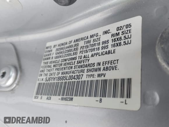 ✅ 2005 Honda Element EX • VIN: 5J6YH18685L004307 • Lot: 43760183. Wystawiony na IAAI z przebiegiem 352 350 mil. Bezpłatny archiwum sprzedaży aukcyjnych z USA i szczegółowy raport historii pojazdu na DreamBid. Zdjęcie 9.