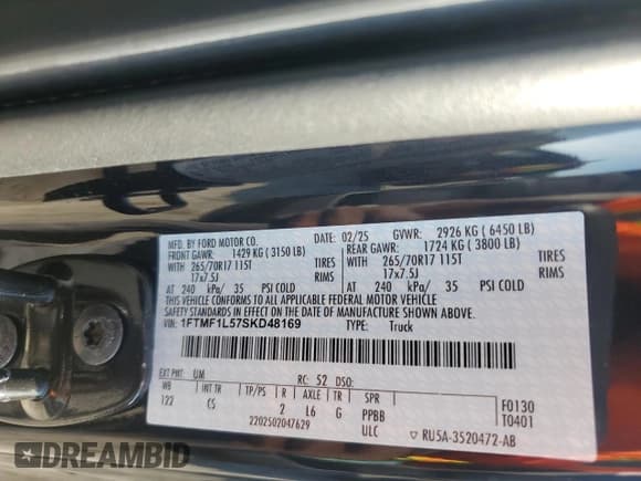 ✅ 2025 Ford F-150 XL • VIN: 1FTMF1L57SKD48169 • Lot: 66871555. Listed on Copart with 4,002 mi. Free auction sales archive from the USA and detailed vehicle history report at DreamBid. Image 12.