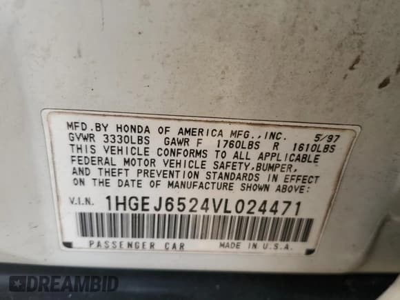 ✅ 1997 Honda Civic DX • VIN: 1HGEJ6524VL024471 • Lot: 44673815. Wystawiony na Copart z przebiegiem 242 742 mil. Bezpłatny archiwum sprzedaży aukcyjnych z USA i szczegółowy raport historii pojazdu na DreamBid. Zdjęcie 12.