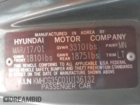 2001 Hyundai Accent GS z VIN KMHCG35C01U136132, wystawiony jako IAAI lot #42293830 z przebiegiem 111 906 mil mil oraz . Historia ofert i sprzedaży dostępna na DreamBid. Obrazek 9.