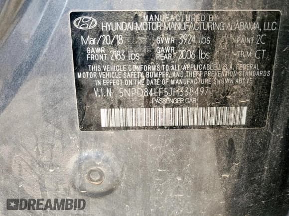 ✅ 2018 Hyundai Elantra SEL • VIN: 5NPD84LF5JH338497 • Lot: 82052565. Listed on Copart with 65,147 mi. Free auction sales archive from the USA and detailed vehicle history report at DreamBid. Image 12.