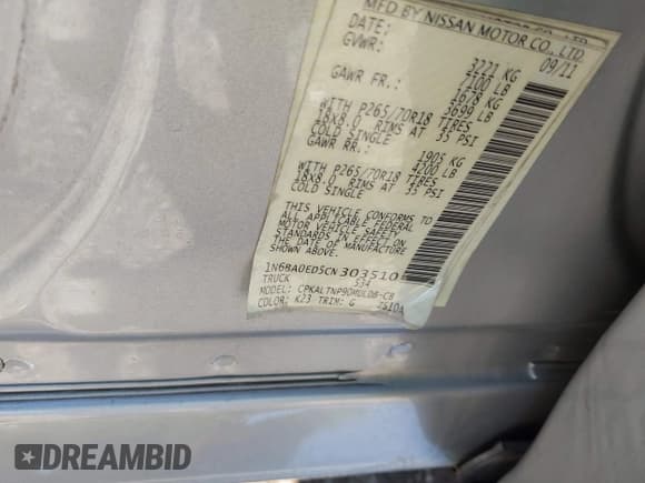 ✅ 2012 Nissan Titan SV • VIN: 1N6BA0ED5CN303510 • Лот: 43665825. Опубликован ранее на IAAI с пробегом 239 702 миль. Бесплатный доступ к архиву аукционных продаж из США и подробный отчёт об истории автомобиля на DreamBid. Изображение 9.