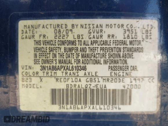 ✅ 2010 Nissan Sentra 2.0 • VIN: 3N1AB6APXAL610346 • Lot: 43106695. Listed on IAAI with 73,824 mi. Free auction sales archive from the USA and detailed vehicle history report at DreamBid. Image 9.