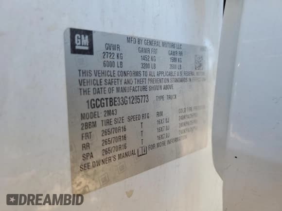 ✅ 2016 Chevrolet Colorado 4WD WT • VIN: 1GCGTBE33G1205773 • Lot: 86652425. Listed on Copart with 145,673 mi. Free auction sales archive from the USA and detailed vehicle history report at DreamBid. Image 12.