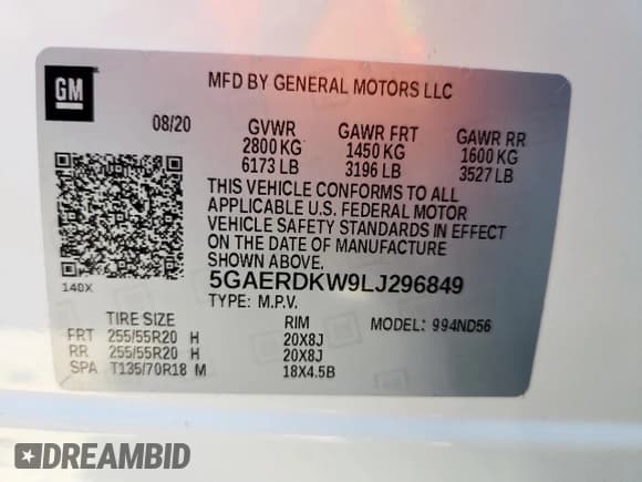 ✅ 2020 Buick Enclave Avenir • VIN: 5GAERDKW9LJ296849 • Lot: 82041435. Listed on Copart with 93,435 mi. Free auction sales archive from the USA and detailed vehicle history report at DreamBid. Image 14.