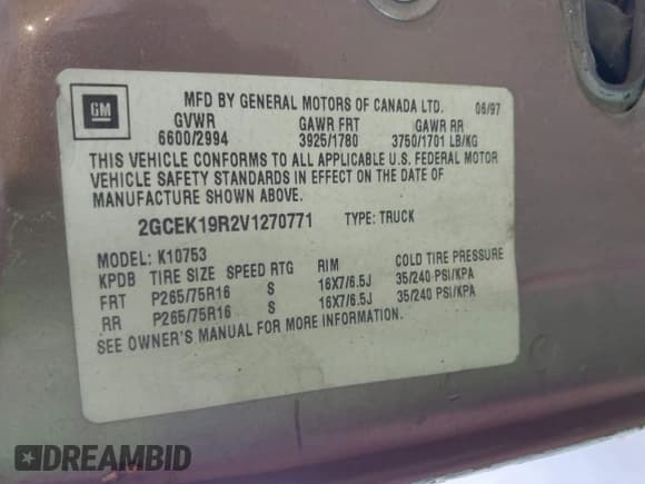 ✅ 1997 Chevrolet Silverado 1500 • VIN: 2GCEK19R2V1270771 • Lot: 42797471. Wystawiony na IAAI z przebiegiem 257 187 mil. Bezpłatny archiwum sprzedaży aukcyjnych z USA i szczegółowy raport historii pojazdu na DreamBid. Zdjęcie 8.