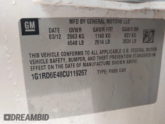 ✅ 2012 Chevrolet Volt • VIN: 1G1RD6E48CU119267 • Лот: 43317287. Опубликован ранее на IAAI с пробегом Не указан. Бесплатный доступ к архиву аукционных продаж из США и подробный отчёт об истории автомобиля на DreamBid. Изображение 9.