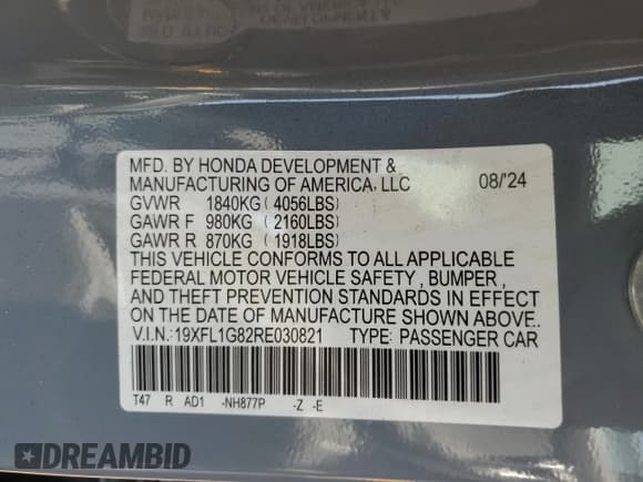✅ 2024 Honda Civic Sport Touring • VIN: 19XFL1G82RE030821 • Lot: 61604055. Wystawiony na Copart z przebiegiem 4 977 mil. Bezpłatny archiwum sprzedaży aukcyjnych z USA i szczegółowy raport historii pojazdu na DreamBid. Zdjęcie 12.