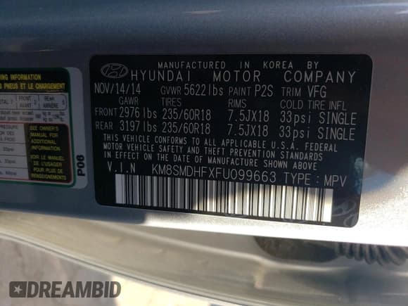 ✅ 2015 Hyundai Santa Fe GLS • VIN: KM8SMDHFXFU099663 • Лот: 52713994. Опубликован ранее на Copart с пробегом 146 349 миль. Бесплатный доступ к архиву аукционных продаж из США и подробный отчёт об истории автомобиля на DreamBid. Изображение 14.