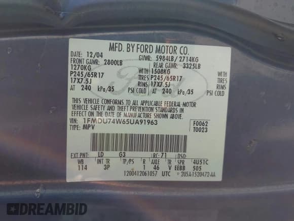 ✅ 2005 Ford Explorer Eddie Bauer • VIN: 1FMDU74W65UA91963 • Лот: 42754843. Опубликован ранее на IAAI с пробегом 240 676 миль. Бесплатный доступ к архиву аукционных продаж из США и подробный отчёт об истории автомобиля на DreamBid. Изображение 9.