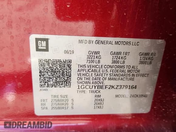 ✅ 2019 Chevrolet Silverado 1500 Custom • VIN: 1GCUYBEF2KZ379164 • Lot: 71219625. Wystawiony na Copart z przebiegiem 72 109 mil. Bezpłatny archiwum sprzedaży aukcyjnych z USA i szczegółowy raport historii pojazdu na DreamBid. Zdjęcie 12.