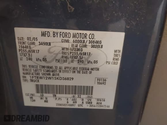 ✅ 2005 Ford F-150 XLT • VIN: 1FTRW12W15KD36829 • Lot: 42438984. Wystawiony na IAAI z przebiegiem 150 611 mil. Bezpłatny archiwum sprzedaży aukcyjnych z USA i szczegółowy raport historii pojazdu na DreamBid. Zdjęcie 9.