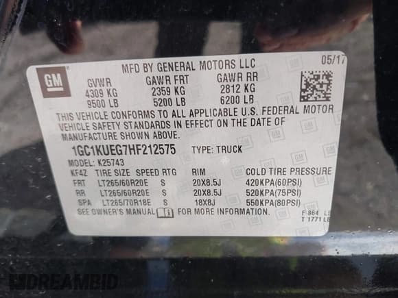 ✅ 2017 Chevrolet Silverado 2500HD Work Truck • VIN: 1GC1KUEG7HF212575 • Lot: 42225041. Listed on IAAI with 52,388 mi. Free auction sales archive from the USA and detailed vehicle history report at DreamBid. Image 9.