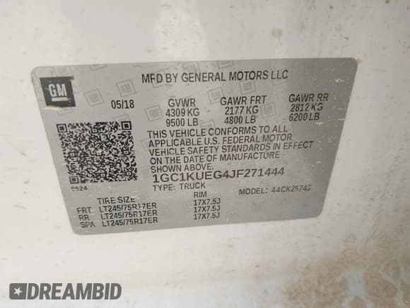 ✅ 2018 Chevrolet Silverado 2500HD Work Truck • VIN: 1GC1KUEG4JF271444 • Lot: 42588159. Listed on IAAI with 210,808 mi. Free auction sales archive from the USA and detailed vehicle history report at DreamBid. Image 9.