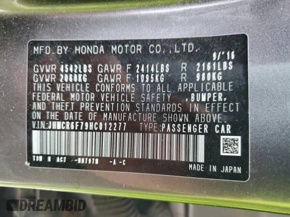 2017 Honda Accord Touring z VIN JHMCR6F79HC012277, wystawiony jako Copart lot #80881935 z przebiegiem 104 900 mil mil oraz Szkoda całkowita • Salvage title. Historia ofert i sprzedaży dostępna na DreamBid. Obrazek 12.