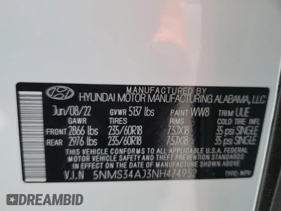 ✅ 2022 Hyundai Santa Fe SEL • VIN: 5NMS34AJ3NH474952 • Lot: 56069554. Wystawiony na Copart z przebiegiem 30 172 mil. Bezpłatny archiwum sprzedaży aukcyjnych z USA i szczegółowy raport historii pojazdu na DreamBid. Zdjęcie 13.