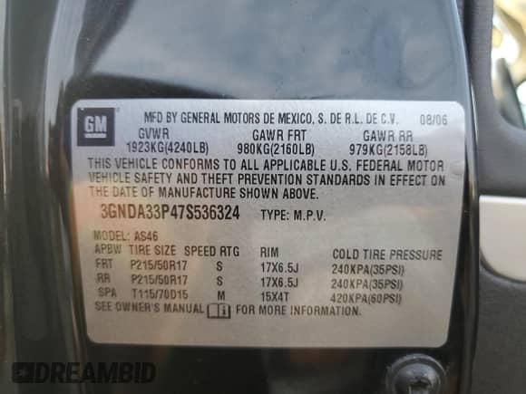 2007 Chevrolet HHR LT с VIN 3GNDA33P47S536324, выставлен на аукционе Copart как лот 65899564 с пробегом 163 349 миль миль и Списание • Salvage title. История ставок и продаж доступна на DreamBid. Изображение 12.