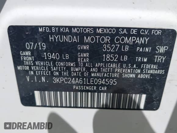 2020 Hyundai Accent SE with VIN 3KPC24A61LE094595, listed as a IAAI auction lot 42662044 with 64,417 mi miles and . Bid and sale history available at DreamBid. Image 9.